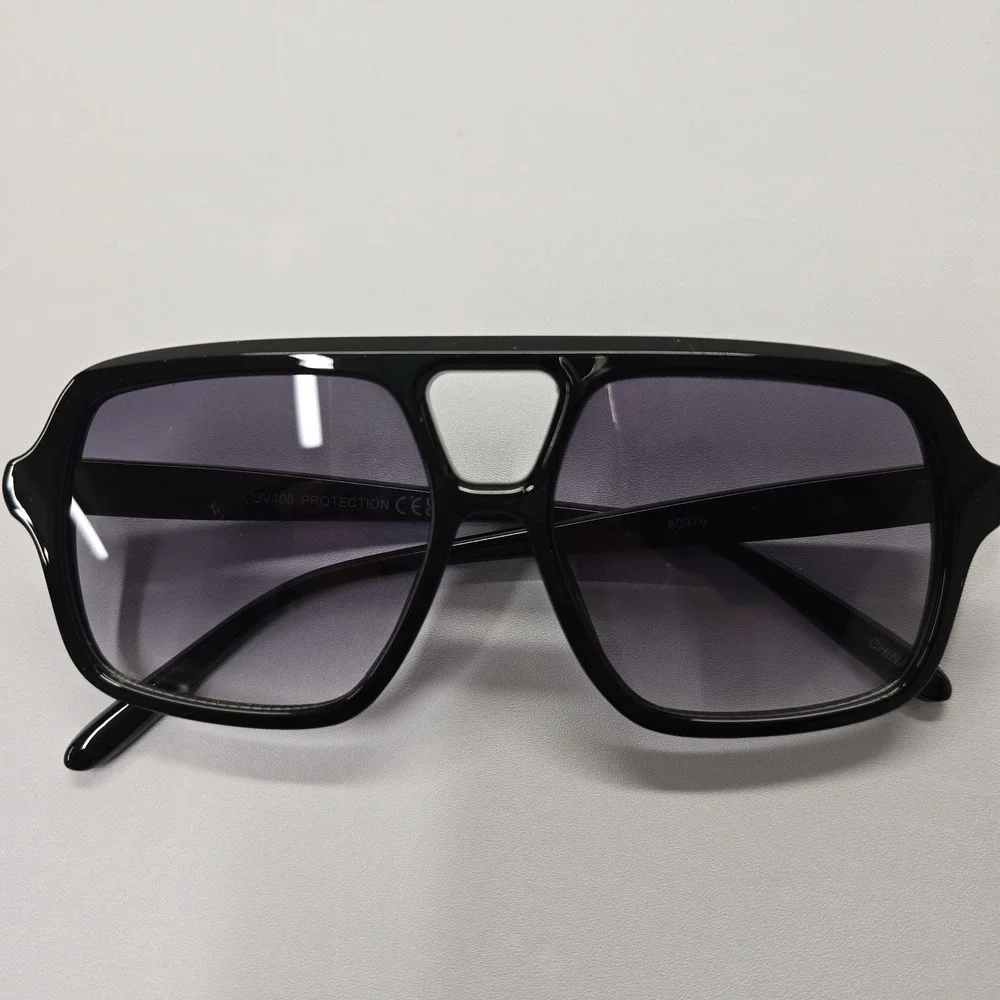 Black Oversized Square Aviator Sunglasses UV400 Protection 80976 Retro 70s Style